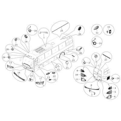 Lâmpada de cauda de autocarro Peças de 24V para King Long HIGER Golden Dragon Zhongtong Bus